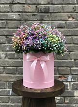 Цветочная композиция из Гипсофила и Розы в шляпной коробке в Октябрьское Ханты-Мансийский АО