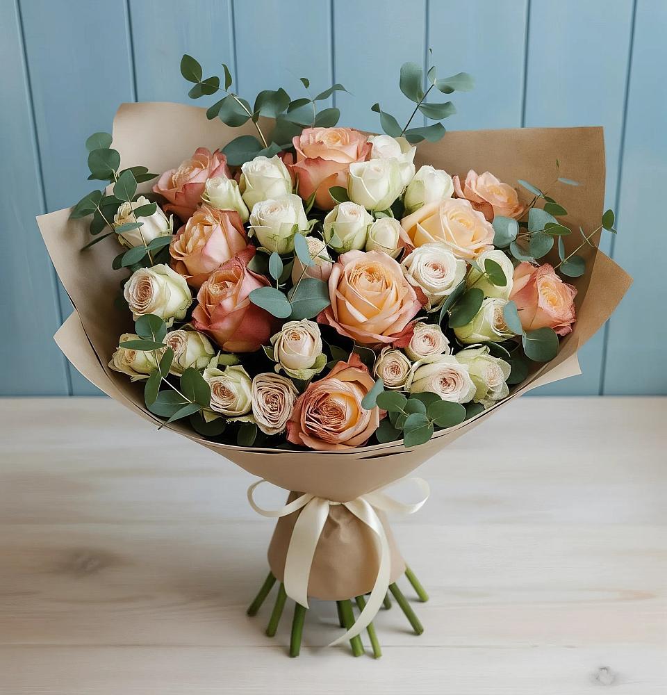 Букет цветов из: Альстромерии и Розы в Октябрьское Ханты-Мансийский АО