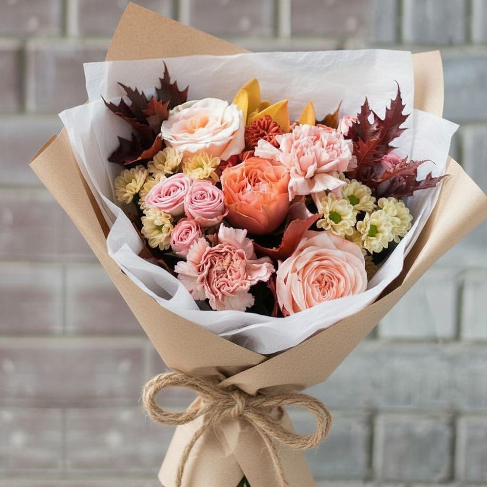 Букет цветов из: Гвоздики, Хризантемы и Розы в Октябрьское Ханты-Мансийский АО