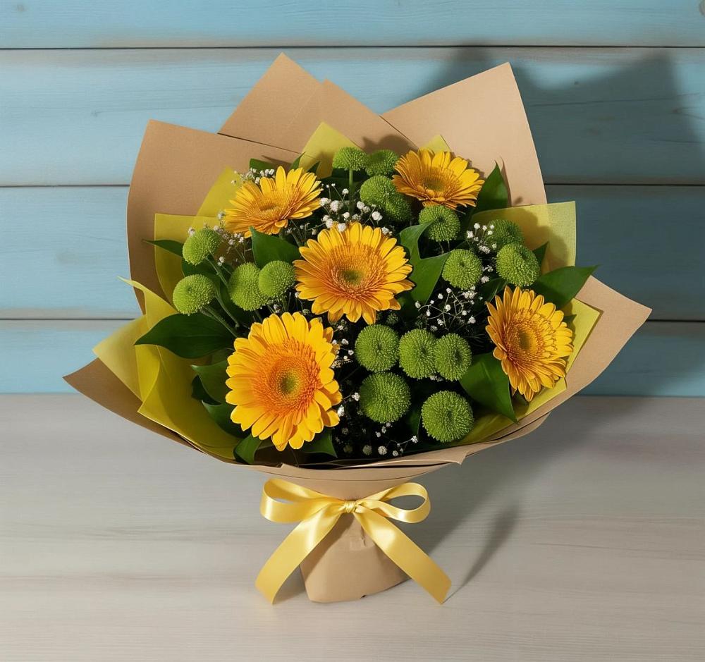 Букет цветов из: Герберы и Хризантемы в Октябрьское Ханты-Мансийский АО