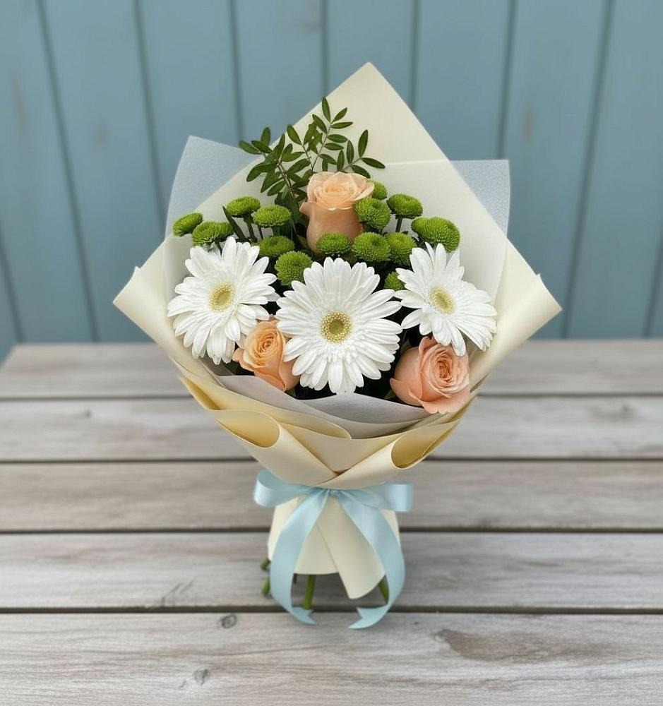 Букет цветов из: Герберы, Розы и Хризантемы в Октябрьское Ханты-Мансийский АО