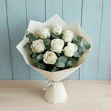 Букет Белые розы в Эвкалипте #REPLACE_PRED# Октябрьское Ханты-Мансийский АО