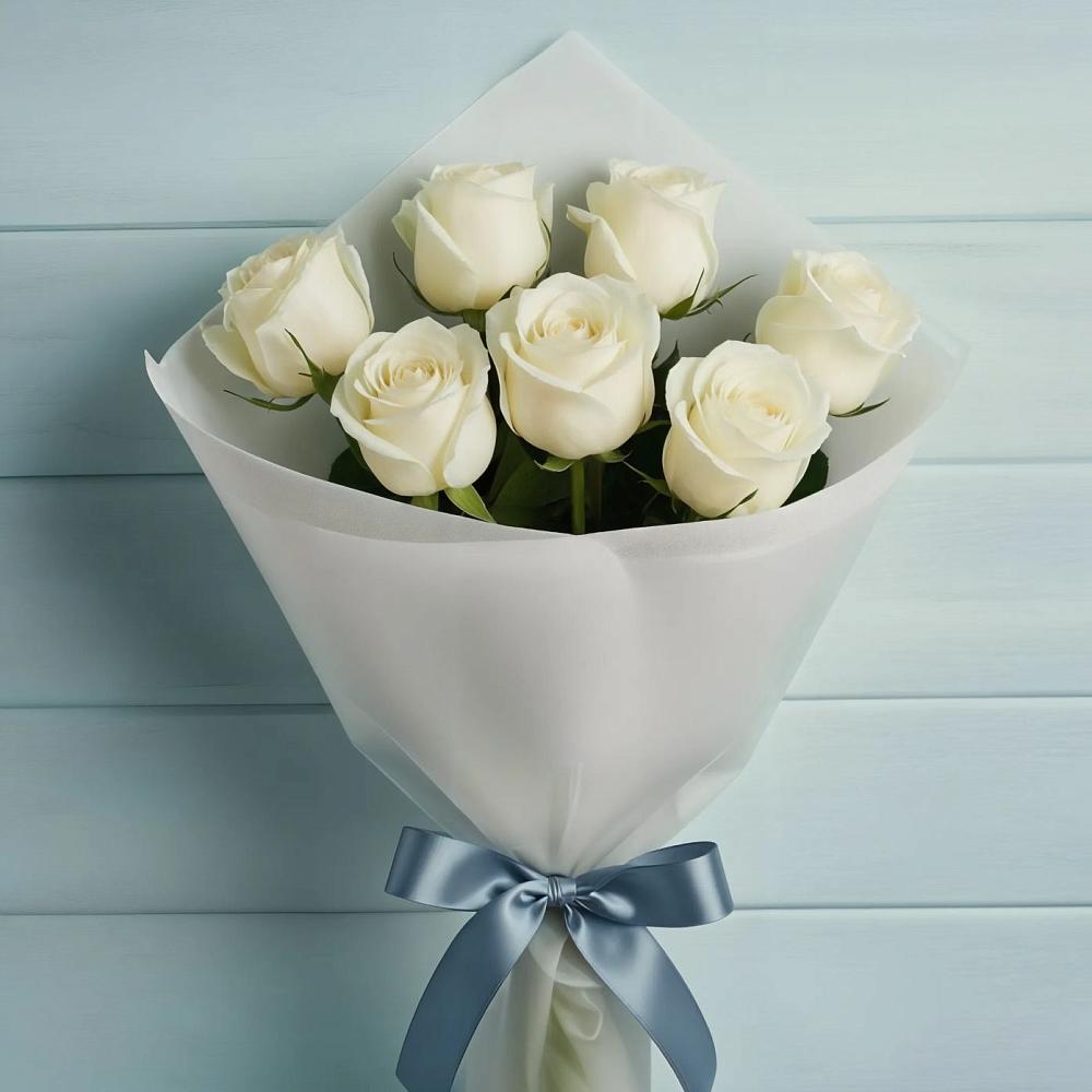 Букет 7 Белых роз Эдлесс Лав в Октябрьское Ханты-Мансийский АО